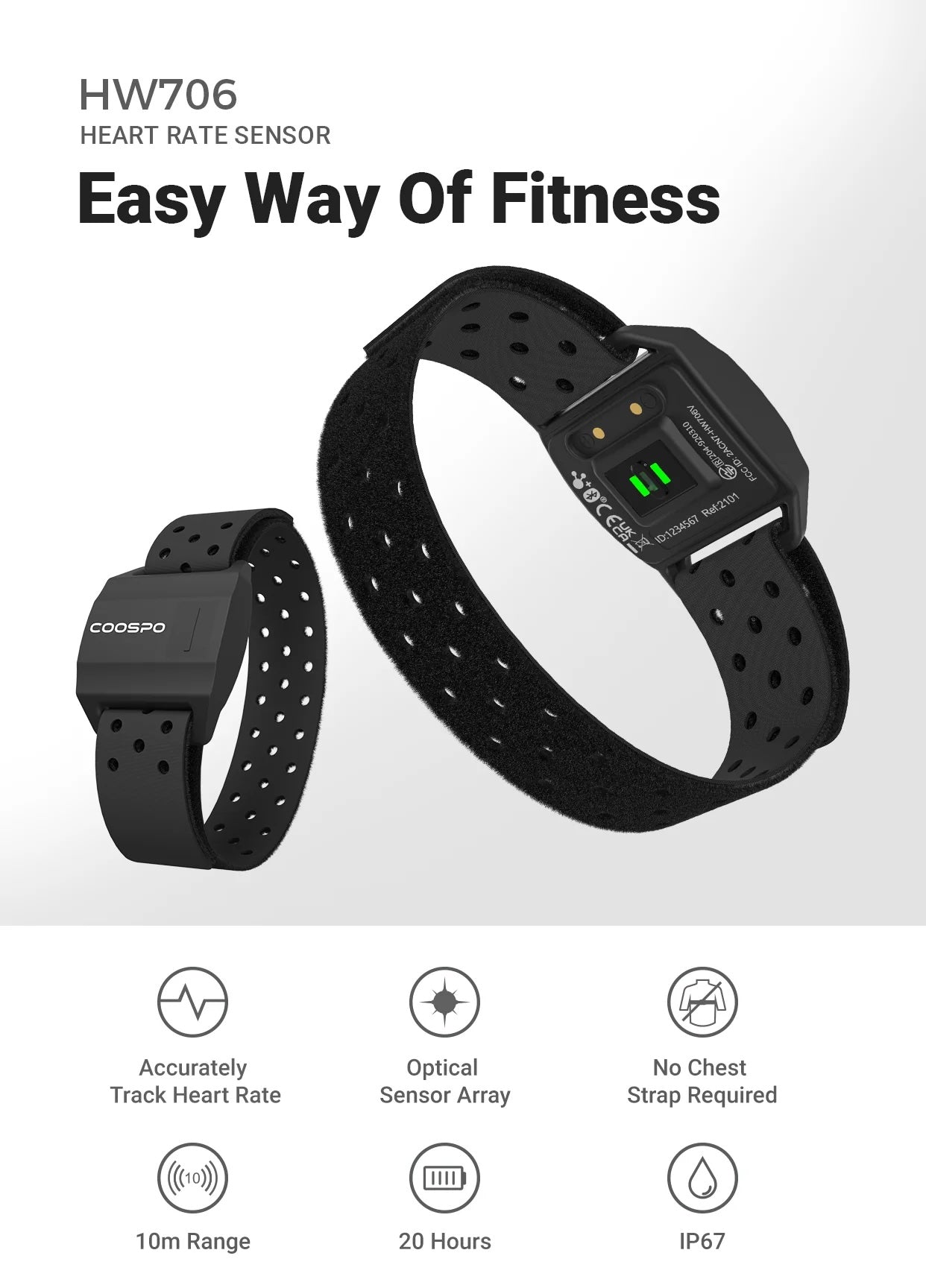 Coospo HW706 Armband Hartslagmeter - Bluetooth & ANT+
