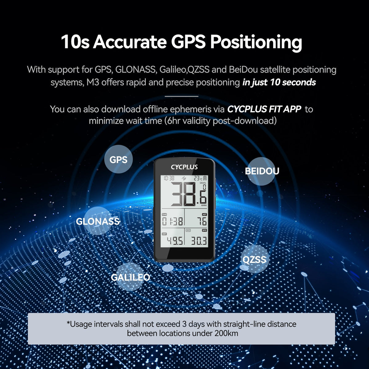 Cycplus M3 GPS Fietscomputer - ANT+ & Bluetooth 4