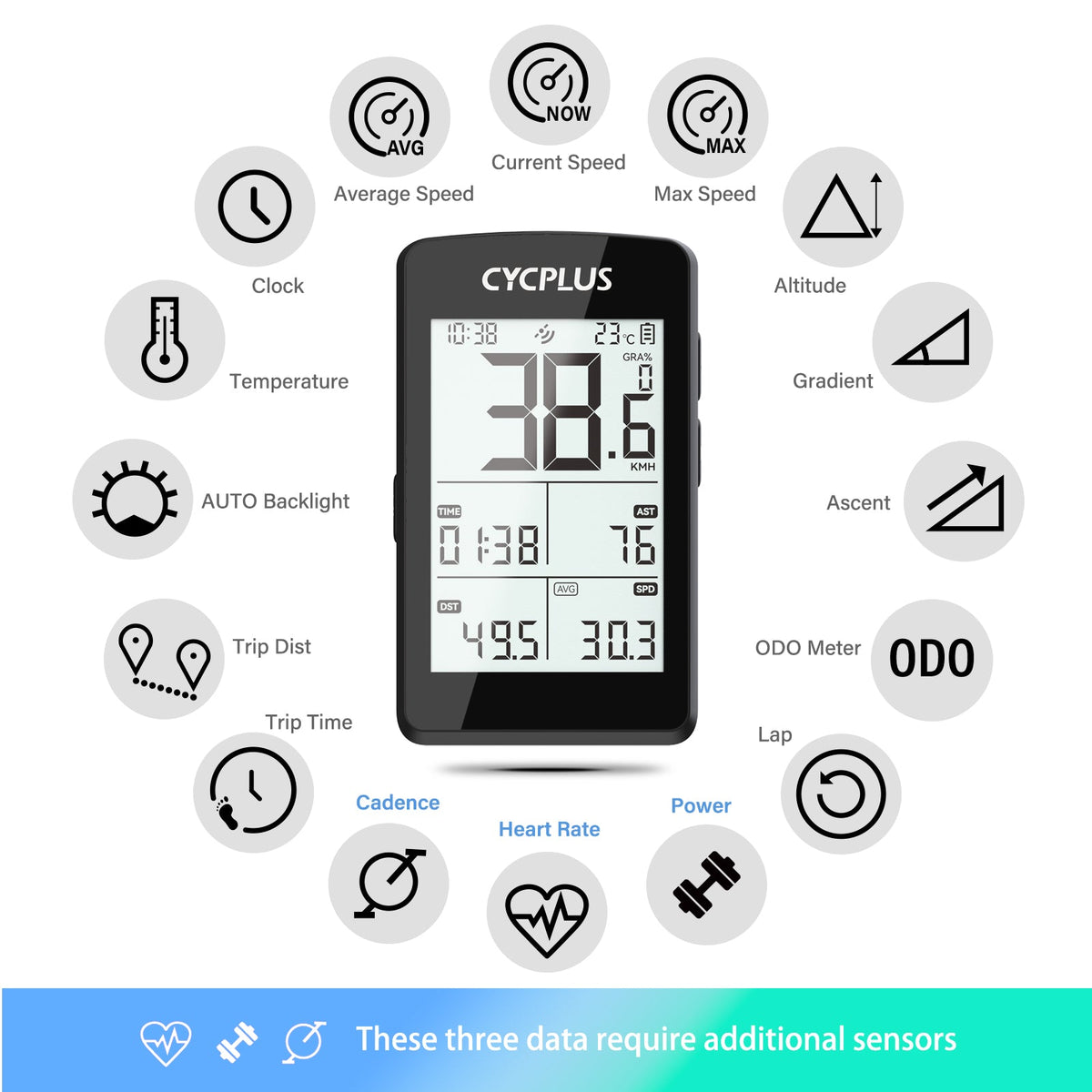 Cycplus M3 GPS Fietscomputer - ANT+ & Bluetooth 6
