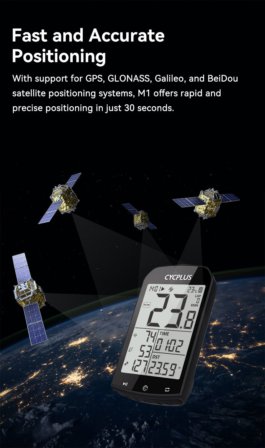 Cycplus M1 GPS Fietscomputer - ANT+ & Bluetooth 5