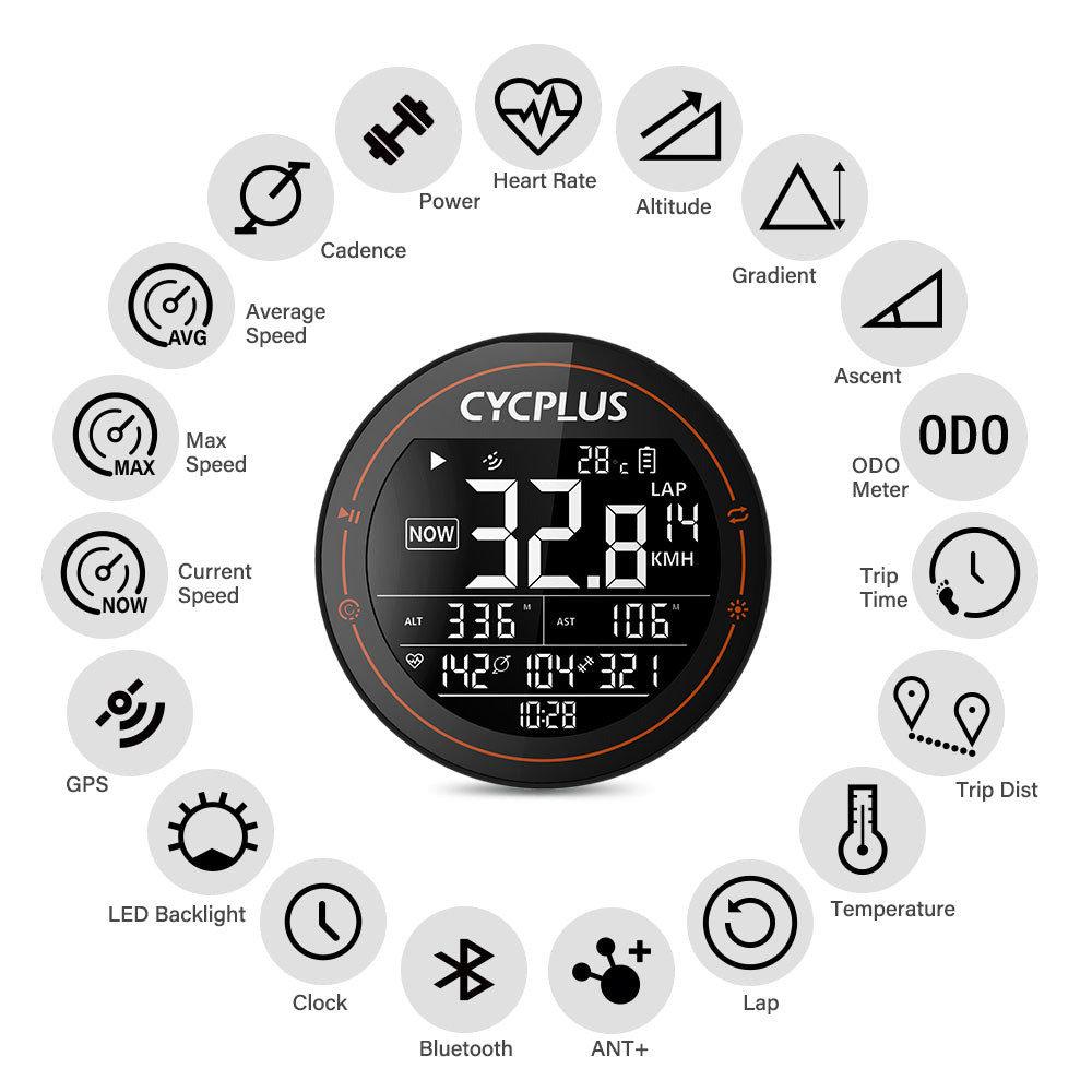 Cycplus M2 GPS Fietscomputer - ANT+ & Bluetooth 4
