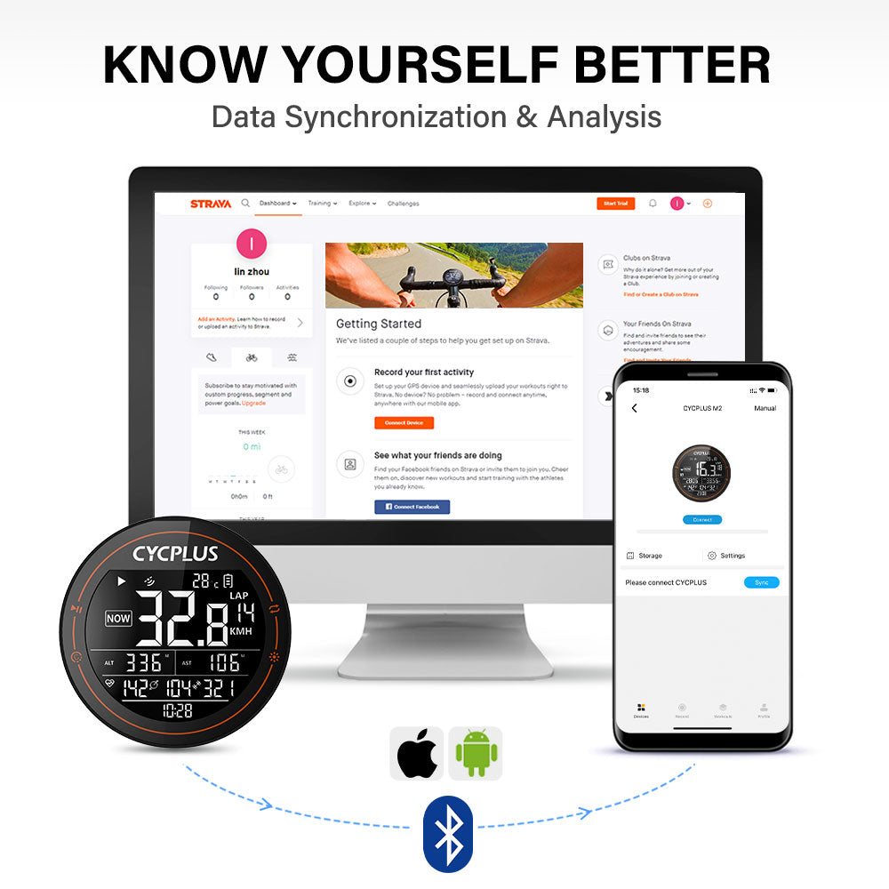 Cycplus M2 GPS Fietscomputer - ANT+ & Bluetooth 5